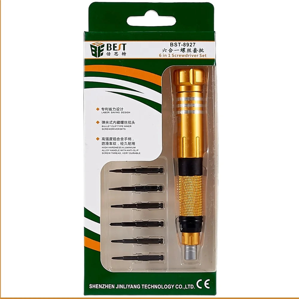 BEST BST-8927 6 in 1 Screwdriver Set Handheld Anti-slip Screwdriver Repair Tool Kit with Bits - 7