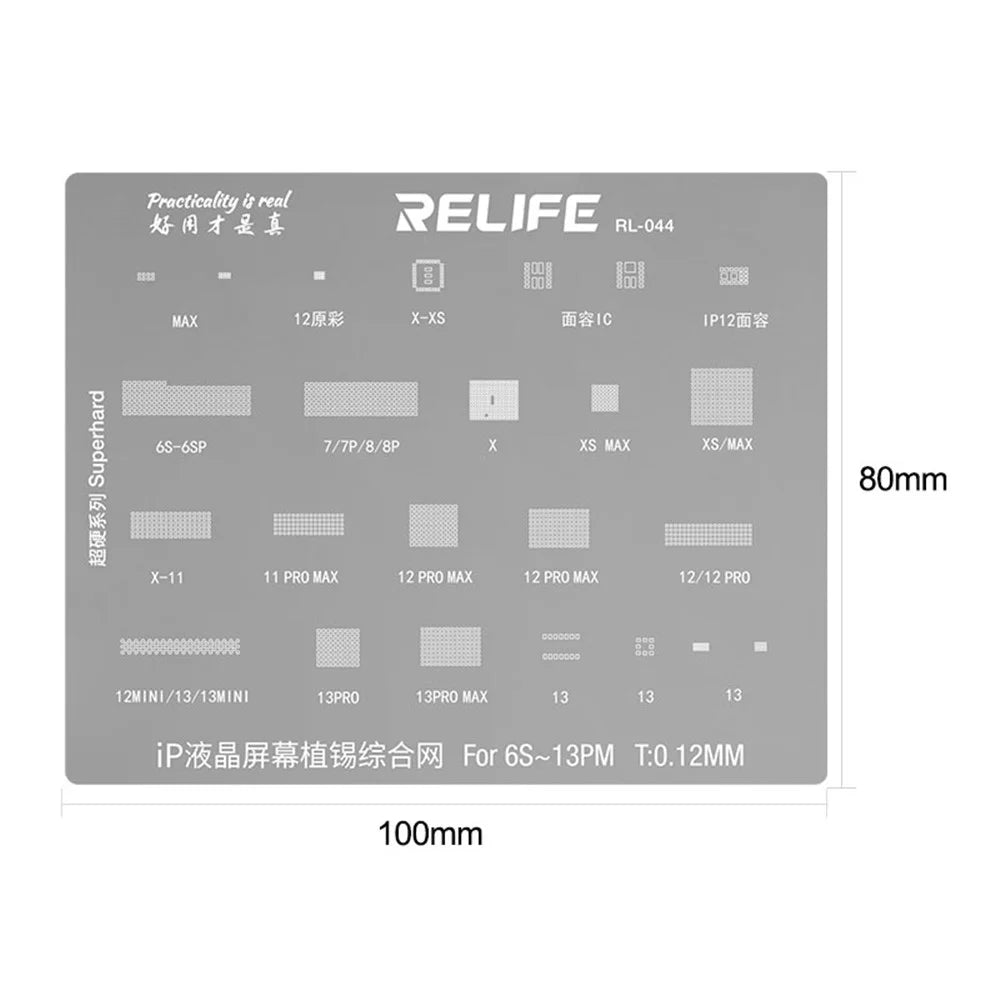 RELIFE RL-044 LCD Screen/Original Color/Face IC Planting Tin Network Mesh for iPhone 6S - 13 Pro Max - 5