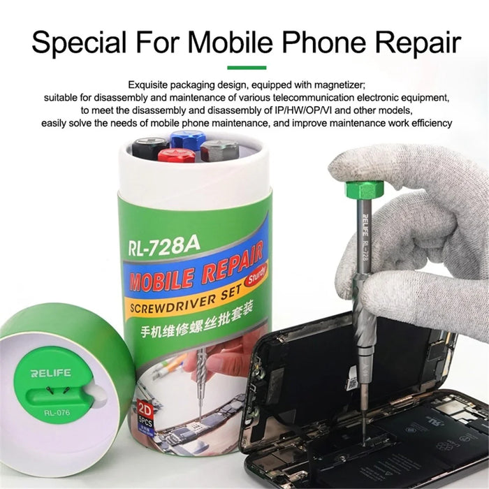 RELIFE RL-728A Strong Magnetic Absorption Screwdriver Kit for Mobile Phone Repair - 2