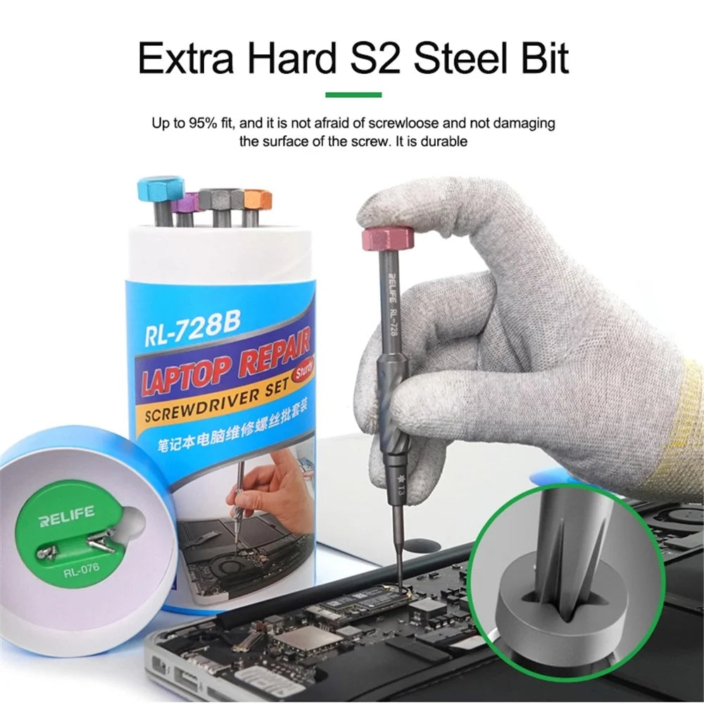 RELIFE RL-728B Magnetic-Absorbed Screwdriver Kit with Small Transparent Suction Cup for Notebook/Laptop Repair - 4