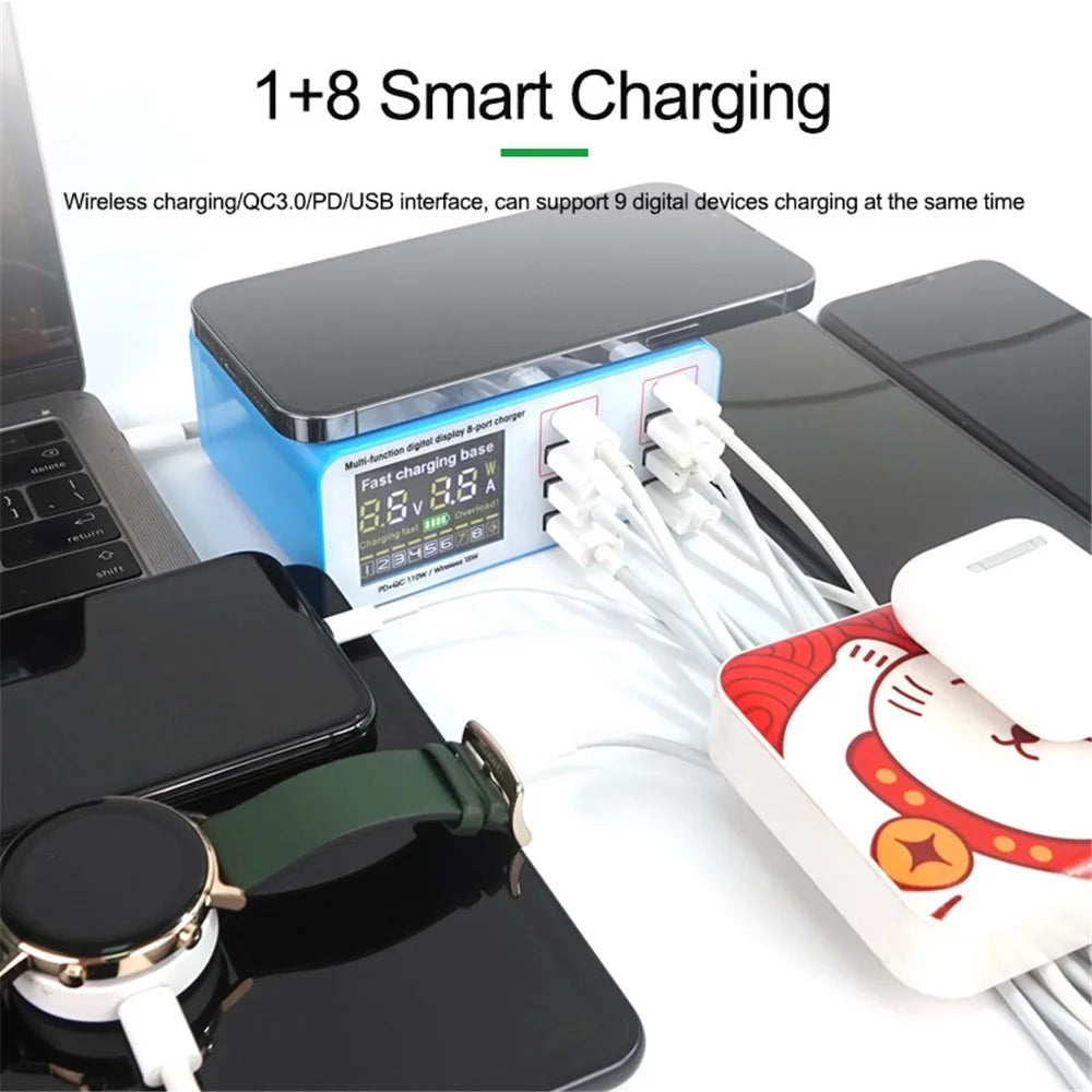 RELIFE RL-304S Wireless Charging Dock 2 PD + 2 QC3.0 + 4 USB Ports Charger Hub Digital Display Phone Tablet Charging Station - US Plug - 2
