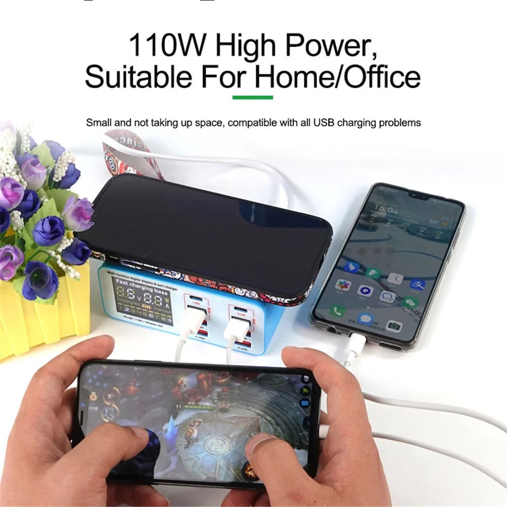 RELIFE RL-304S Wireless Charging Dock 2 PD + 2 QC3.0 + 4 USB Ports Charger Hub Digital Display Phone Tablet Charging Station - US Plug - 6