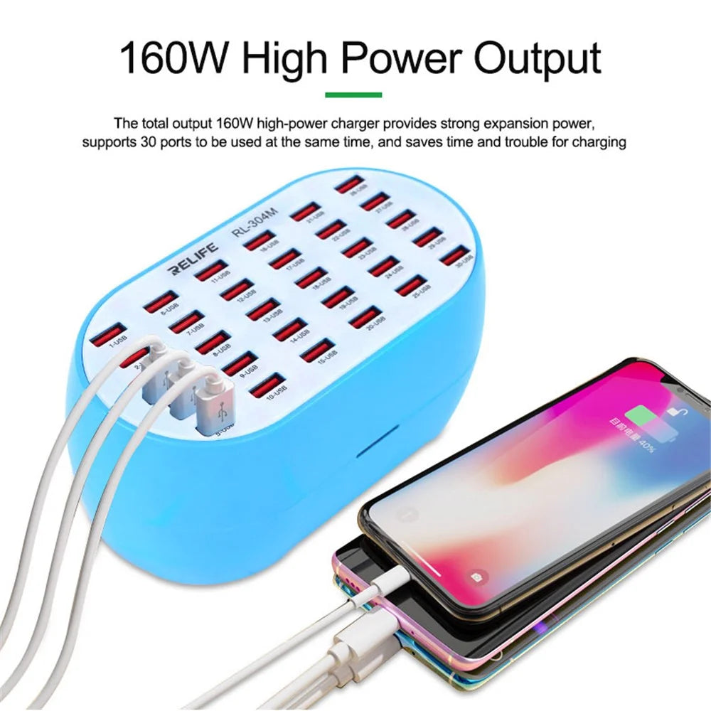 RELIFE RL-304M 160W 30 Ports USB Charging Dock Phone Tablet Fan Humidifier Charger Power Station - US Plug - 3