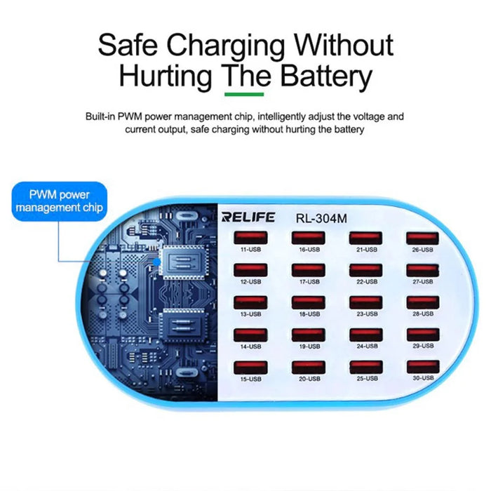 RELIFE RL-304M 160W 30 Ports USB Charging Dock Phone Tablet Fan Humidifier Charger Power Station - US Plug - 5