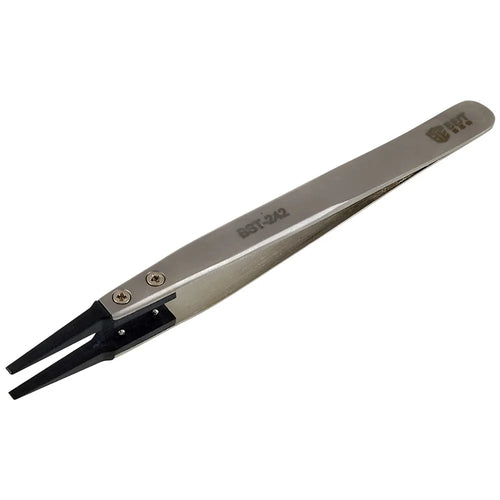 BEST BST-242 Stainless Steel Handle Anti-Static PPS Tweezers Mobile Phone Tablet Repairing Tool - 1