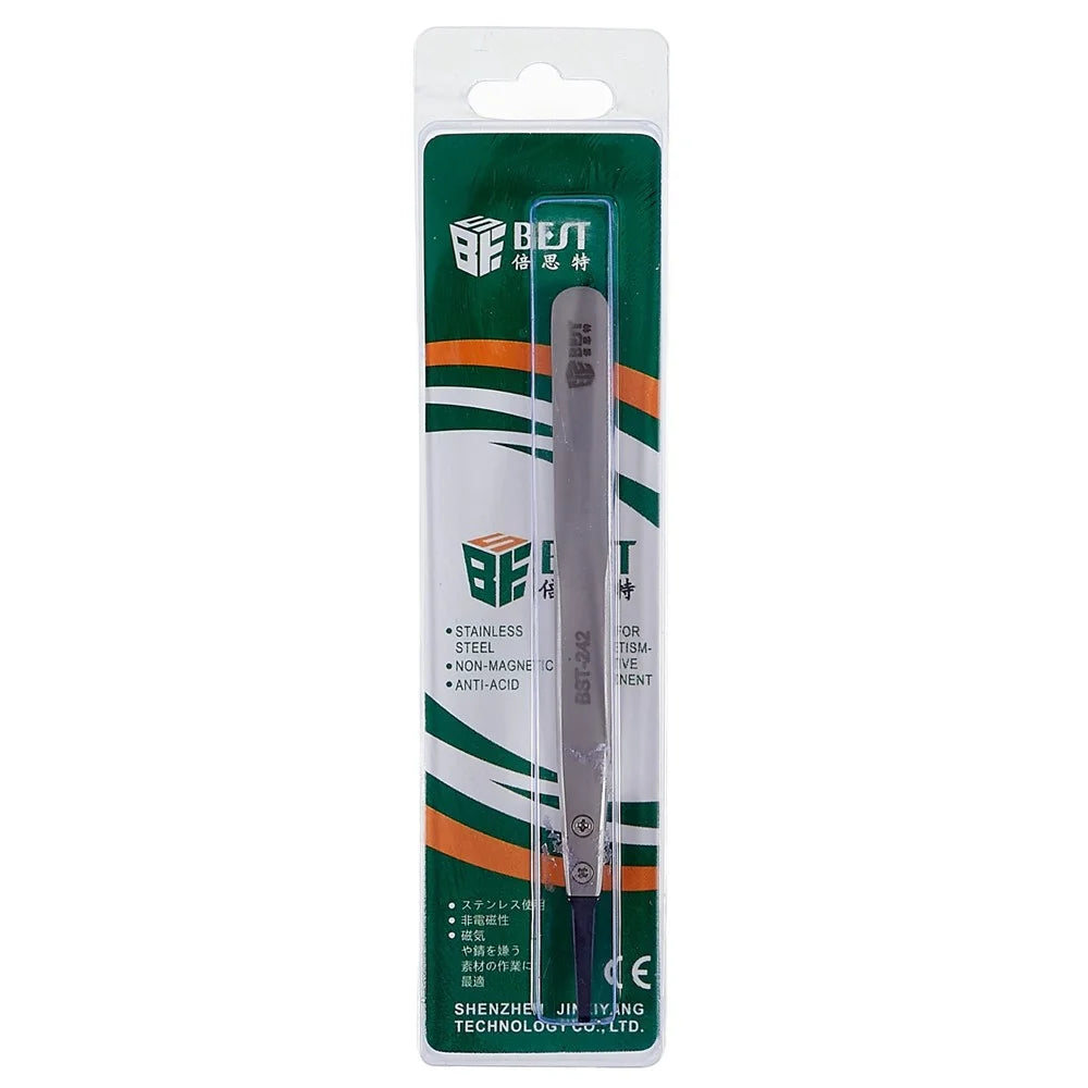 BEST BST-242 Stainless Steel Handle Anti-Static PPS Tweezers Mobile Phone Tablet Repairing Tool - 5