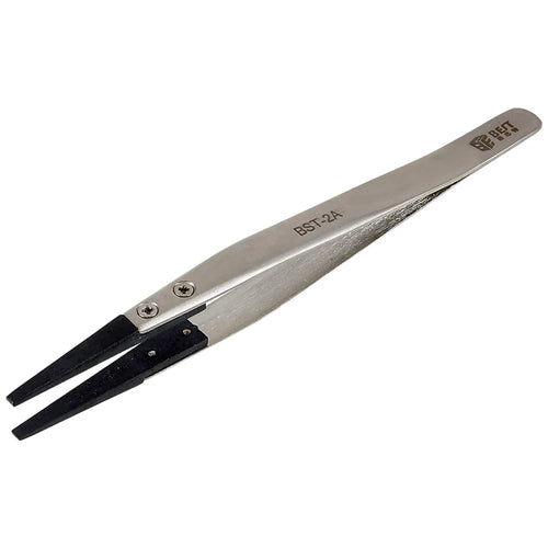 BEST BST-2A Anti-Static Tweezers PPS Coated Straight Tip Tweezers for Mobile Phone Tablets Maintenance - 1