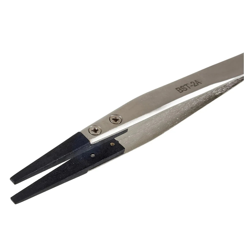 BEST BST-2A Anti-Static Tweezers PPS Coated Straight Tip Tweezers for Mobile Phone Tablets Maintenance - 2