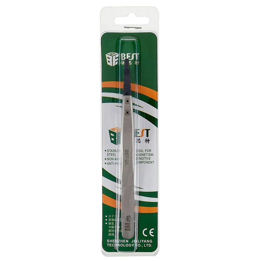 BEST BST-2A Anti-Static Tweezers PPS Coated Straight Tip Tweezers for Mobile Phone Tablets Maintenance - 5