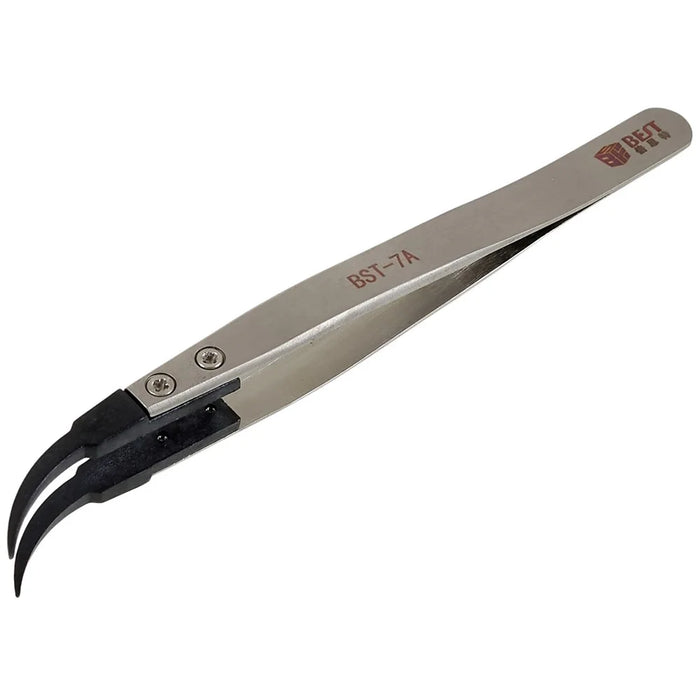 BEST BST-7A Bent Tip Tweezers Anti-Static PPS Coated Tweezers for Mobile Phone Tablets Maintenance - 1
