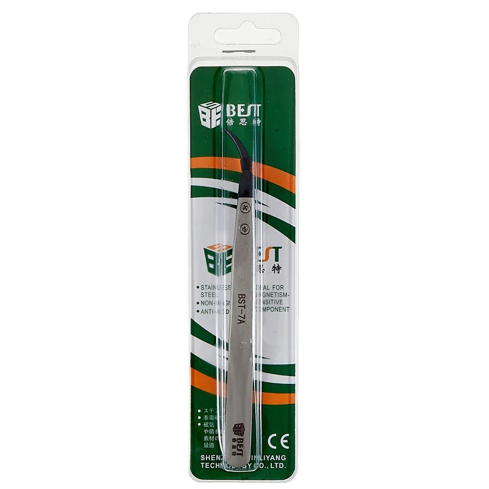 BEST BST-7A Bent Tip Tweezers Anti-Static PPS Coated Tweezers for Mobile Phone Tablets Maintenance - 5