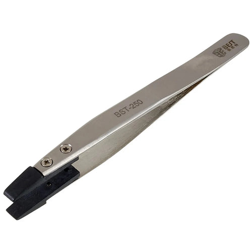 BEST BST-250 Anti-Static Tweezers PPS Coated Flat Tip Tweezers Support Replace Head for Mobile Phone Tablets Maintenance - 1