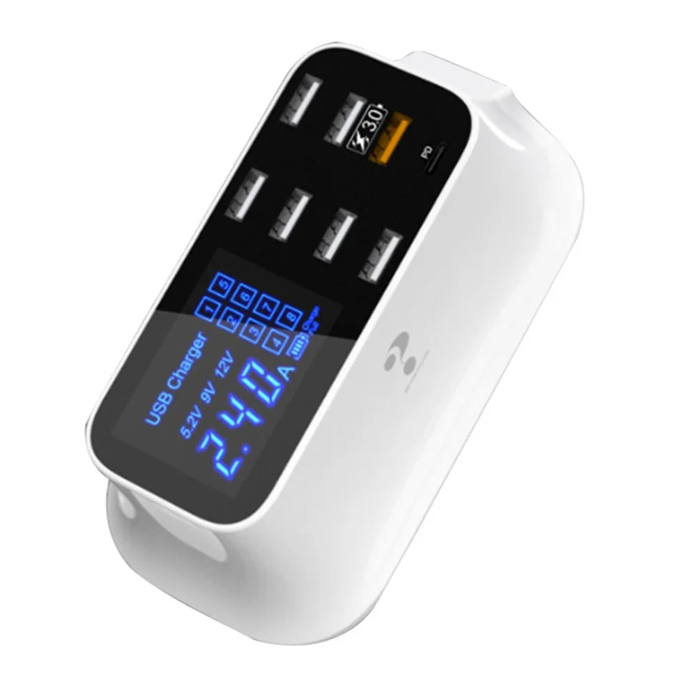 YC-CDA19Q 75W 8-Port USB Fast Charger Desktop Multifunction Charging Station with Screen Display - EU Plug - 1