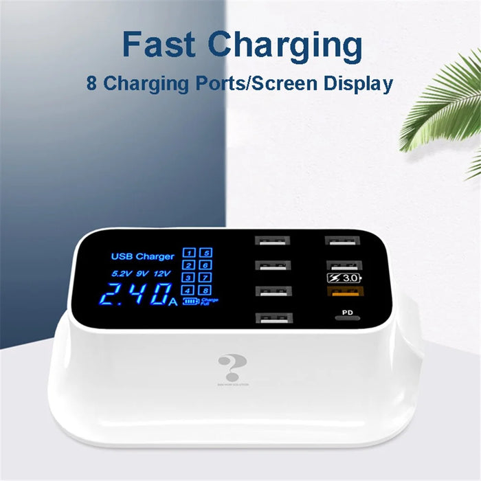 YC-CDA19Q 75W 8-Port USB Fast Charger Desktop Multifunction Charging Station with Screen Display - EU Plug - 4