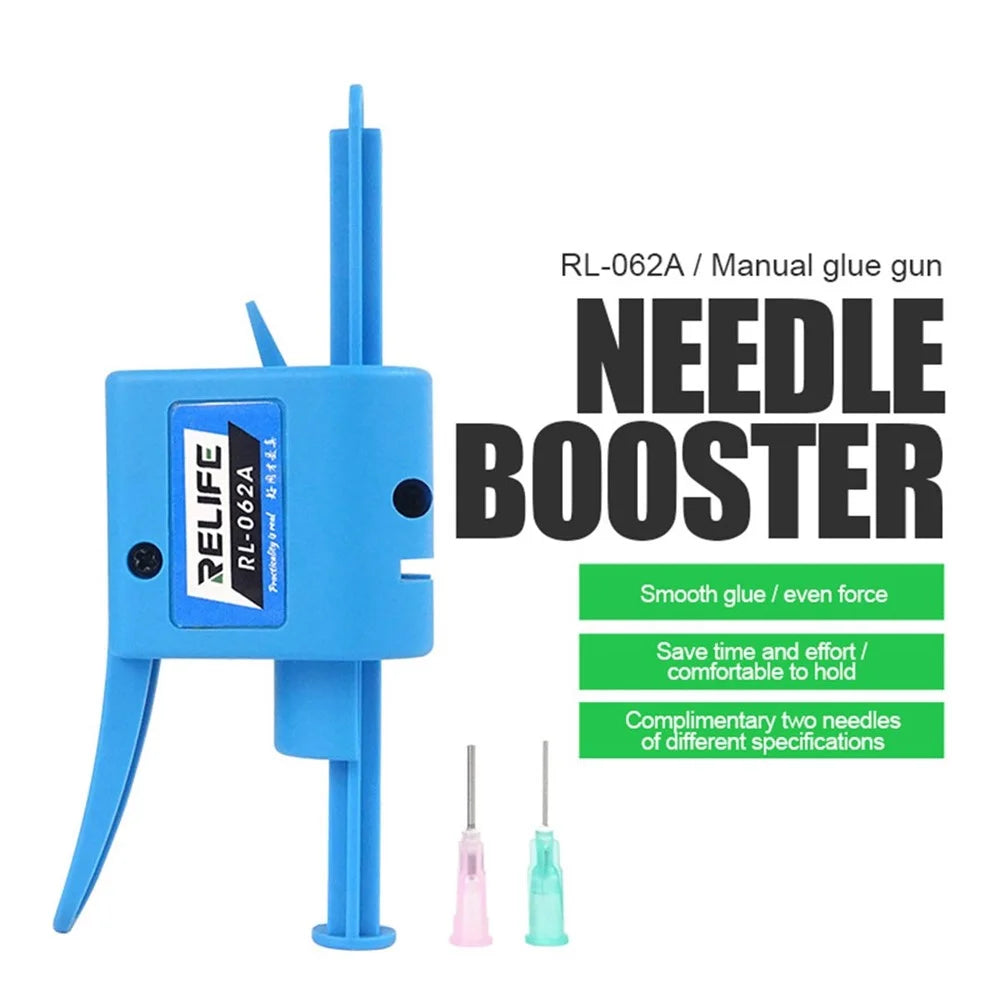 RELIFE RL-062A Manual Glue Gun with 2 Different Needle Booster Handheld Glue Guns for 10CC Syringe Oil, Solder Paste - 2