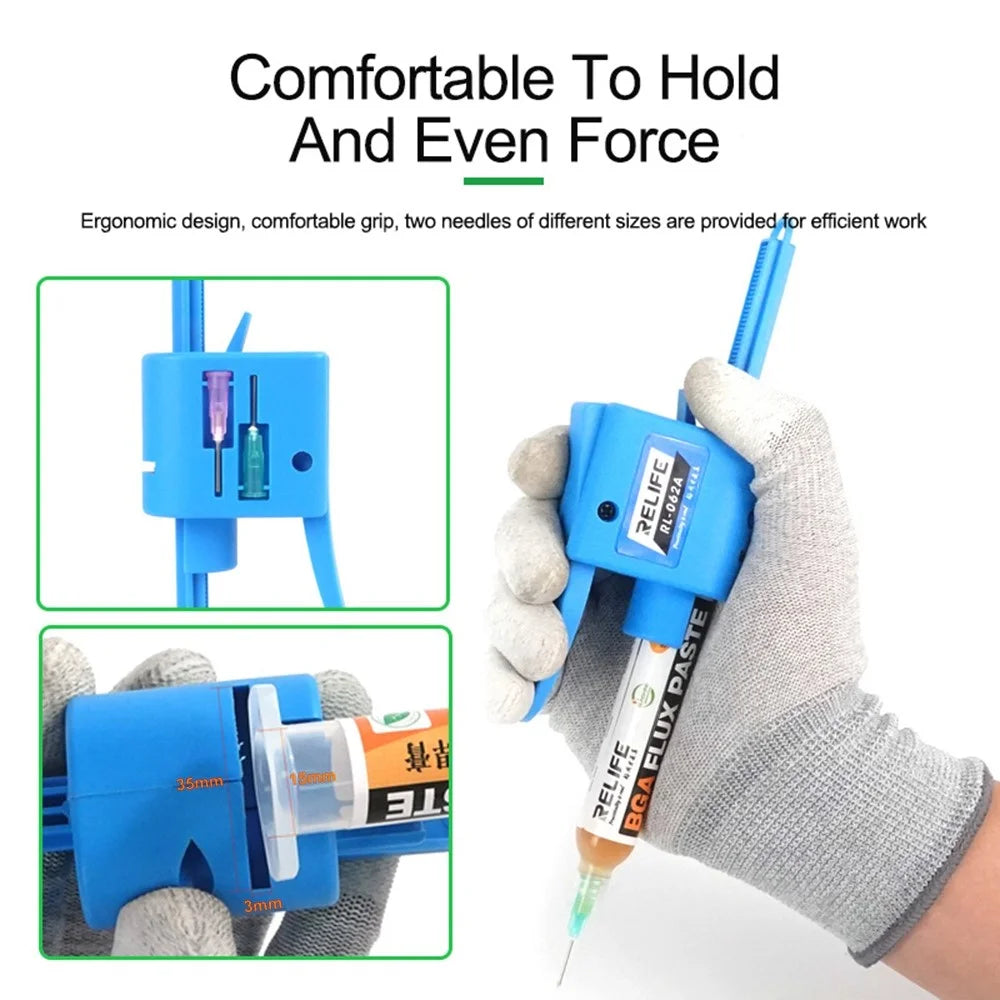 RELIFE RL-062A Manual Glue Gun with 2 Different Needle Booster Handheld Glue Guns for 10CC Syringe Oil, Solder Paste - 3