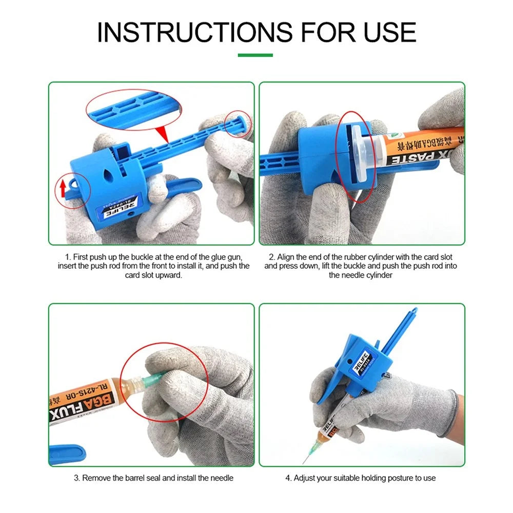 RELIFE RL-062A Manual Glue Gun with 2 Different Needle Booster Handheld Glue Guns for 10CC Syringe Oil, Solder Paste - 5