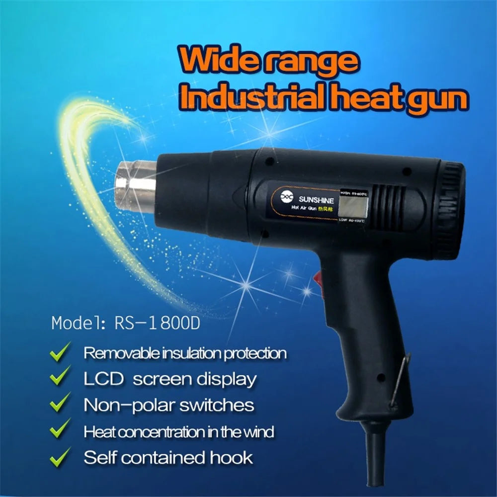 SUNSHINE RS-1800D LCD Display Two Wind Speeds Adjustable Hot Air Welding Gun for Phone Components and Parts Soldering - 2