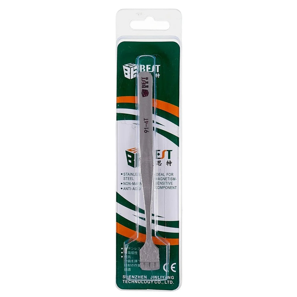 BEST BST-91-4T 1.2cm Tooth-shaped Crystal Wafer Tweezers Stainless Steel Maintenance Repair Tool Anti-Static Model Making Tool - 5