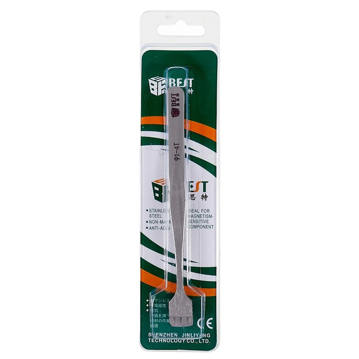 BEST BST-91-4T 1.2cm Tooth-shaped Crystal Wafer Tweezers Stainless Steel Maintenance Repair Tool Anti-Static Model Making Tool - 5