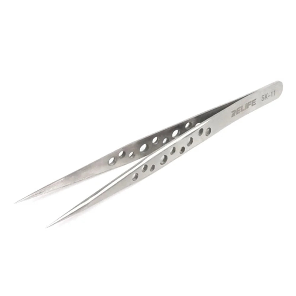 RELIFE SK-11 Straight Tip Tweezers with Holes Stainless Steel Precision Tweezers Circuit Board Repairing Tool - 1