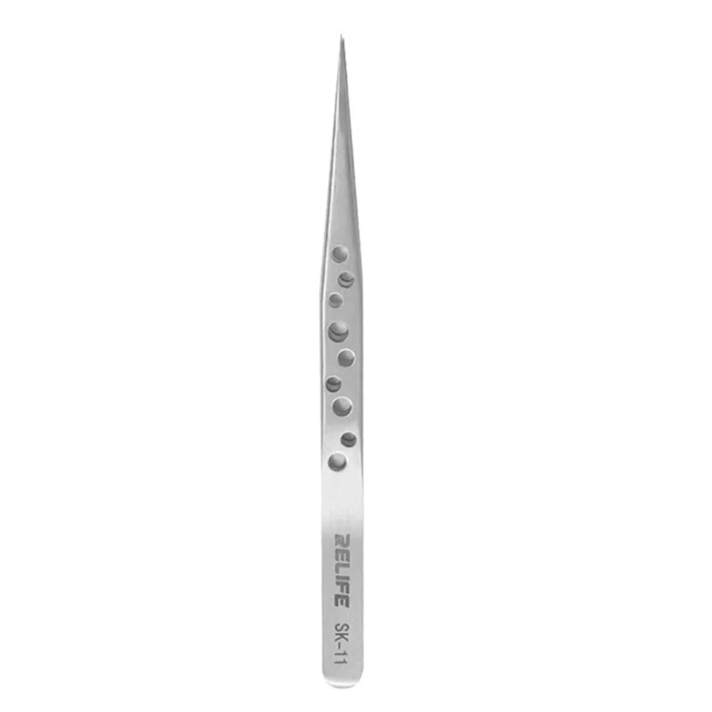 RELIFE SK-11 Straight Tip Tweezers with Holes Stainless Steel Precision Tweezers Circuit Board Repairing Tool - 5
