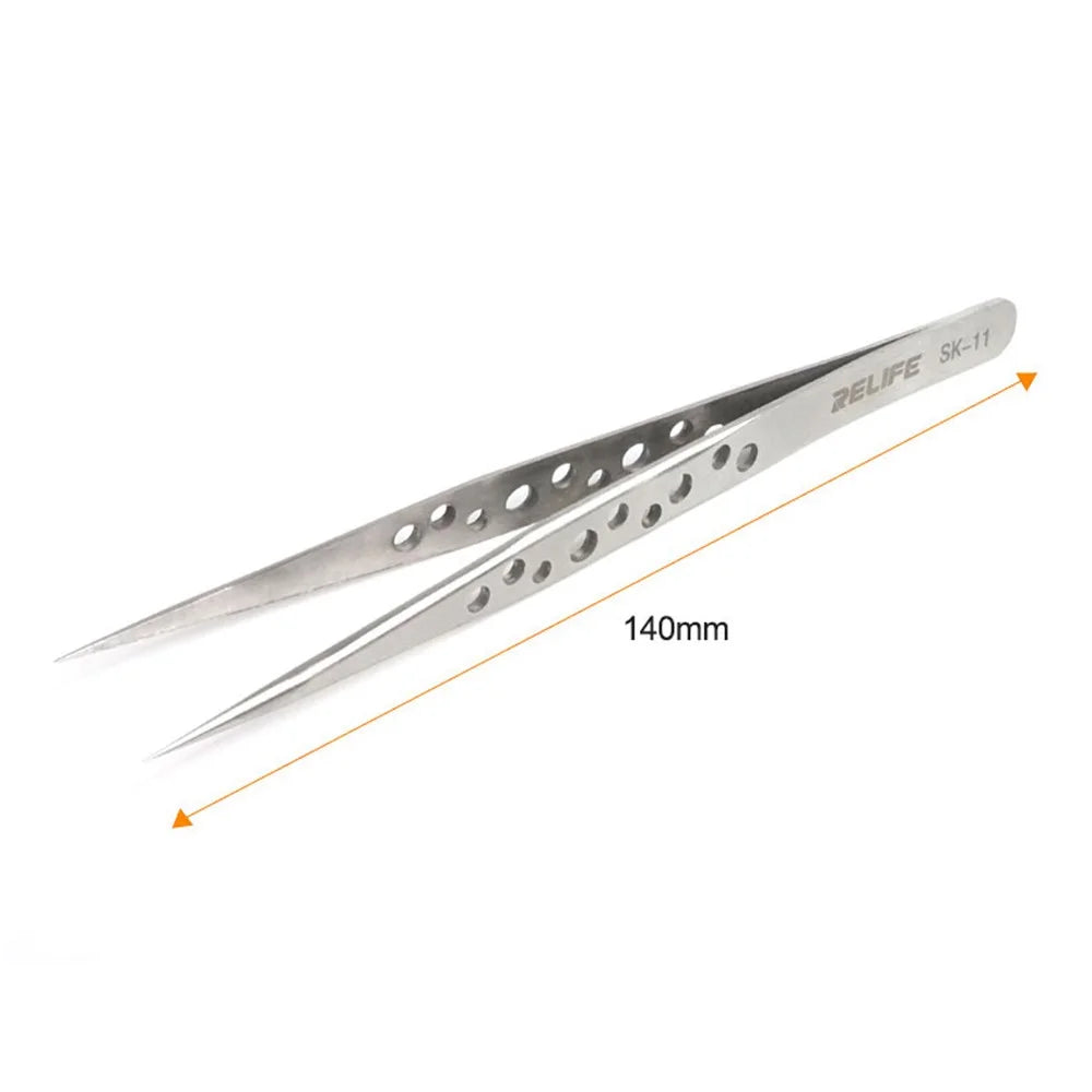 RELIFE SK-11 Straight Tip Tweezers with Holes Stainless Steel Precision Tweezers Circuit Board Repairing Tool - 6
