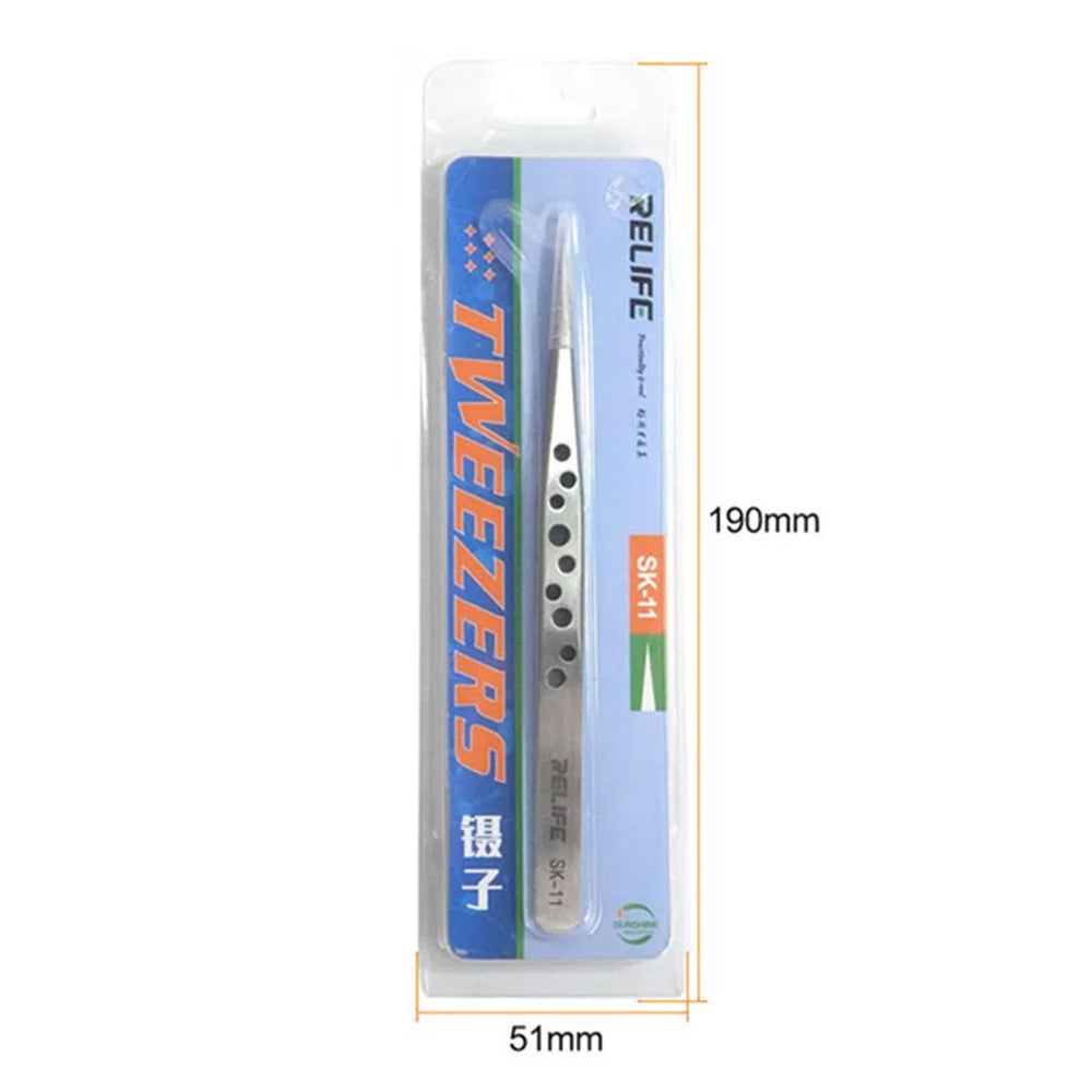 RELIFE SK-11 Straight Tip Tweezers with Holes Stainless Steel Precision Tweezers Circuit Board Repairing Tool - 7