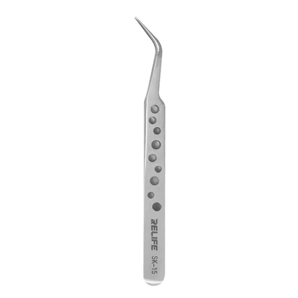RELIFE SK-15 Curved Tip Tweezers with Holes Stainless Steel Anti-magnetic Tweezers Precision Repairing Tool - 4