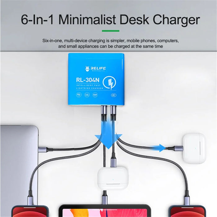 RELIFE RL-304N Smart Multiports USB Charger Station with LCD Display 6 Ports Fast Charging Station Hub - 3