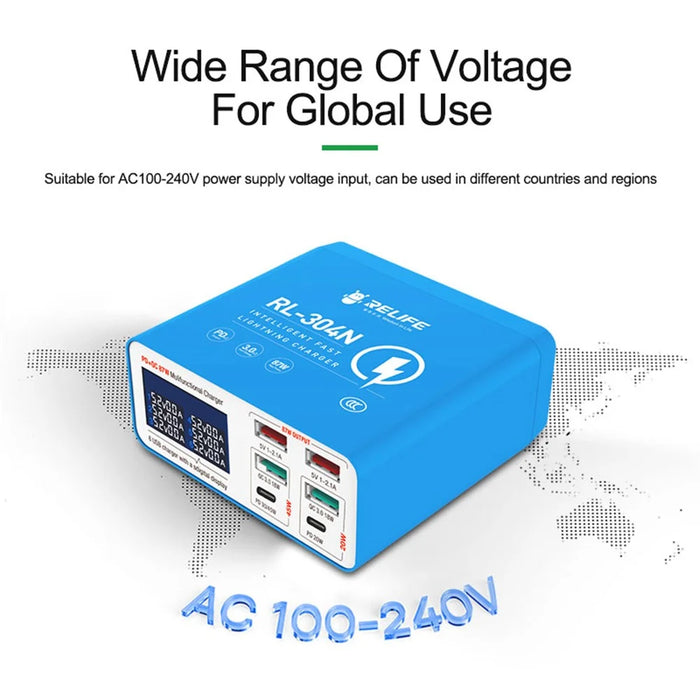 RELIFE RL-304N Smart Multiports USB Charger Station with LCD Display 6 Ports Fast Charging Station Hub - 5