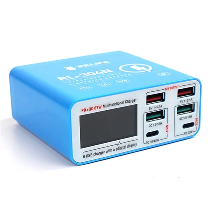 RELIFE RL-304N Smart Multiports USB Charger Station with LCD Display 6 Ports Fast Charging Station Hub - 7