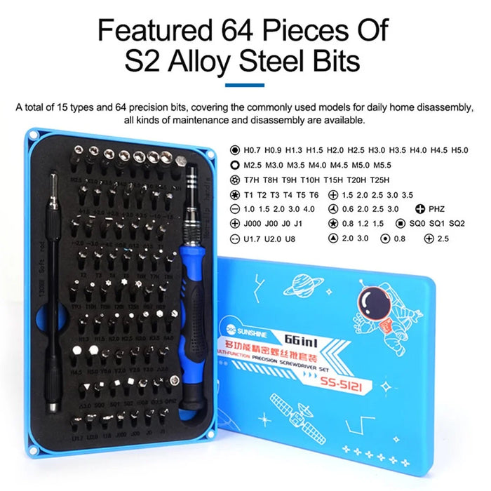SUNSHINE SS-5121 66-in-1 Precision Screwdriver Set 64 Bits Magnetic Driver Kit Professional Electronics Repair Tool - 4