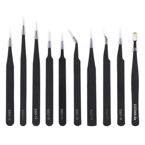 10-in-1 Fine Tweezers Stainless Steel Precision Tweezers Watch Clock Phone Repair Tools Kit - 1