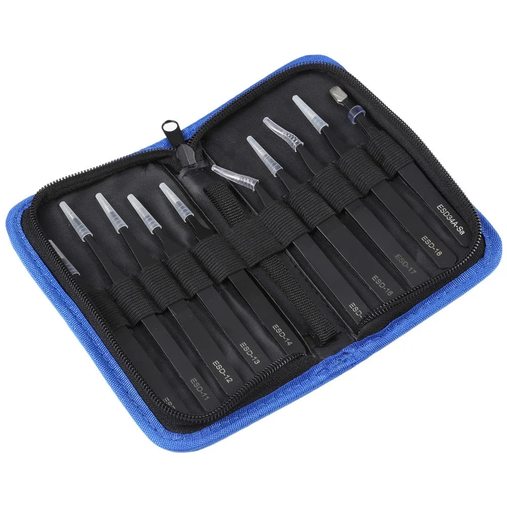10-in-1 Fine Tweezers Stainless Steel Precision Tweezers Watch Clock Phone Repair Tools Kit - 2