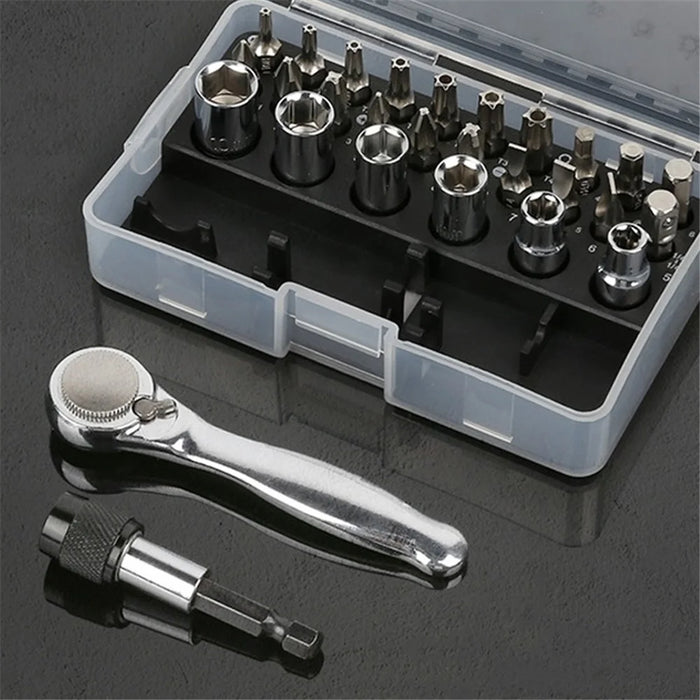 28Pcs Mini Mechanic Tool Kits Portable Ratchet Wrench Set with 72 Teeth Reversible Ratchet (Metric) - 2