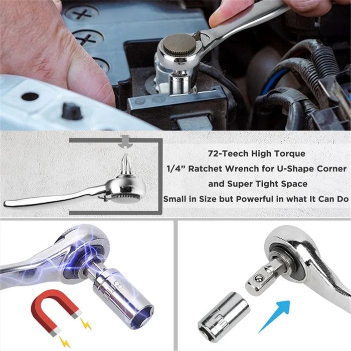 28Pcs Mini Mechanic Tool Kits Portable Ratchet Wrench Set with 72 Teeth Reversible Ratchet (Metric) - 3
