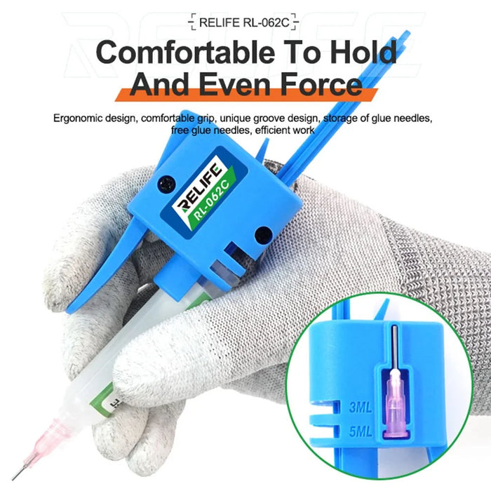 RELIFE RL-062C Manual Glue Gun with Needle Booster Handheld Glue Guns for 3-5CC Syringe Oil, Solder Paste - 4
