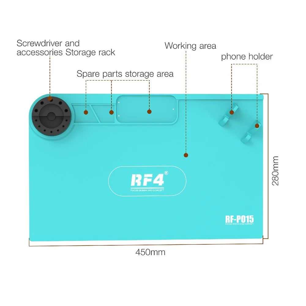 RF4 RF-PO15 Phone Repair Pad Silicone High Temperature Maintenance Mat with Storage Bracket for BGA Soldering Station - 4