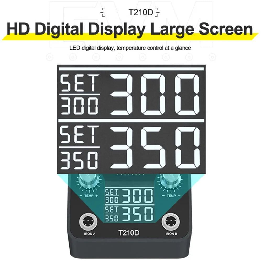 GVM T210D Double Welding Station Smart Sensor Sleep Thermostatic Digital Display Nano Soldering Station 110V / 220V - US Plug - 5
