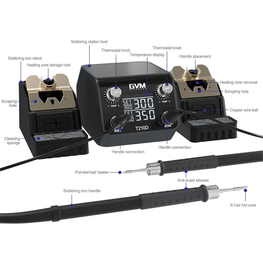 GVM T210D Double Welding Station Smart Sensor Sleep Thermostatic Digital Display Nano Soldering Station 110V / 220V - US Plug - 7