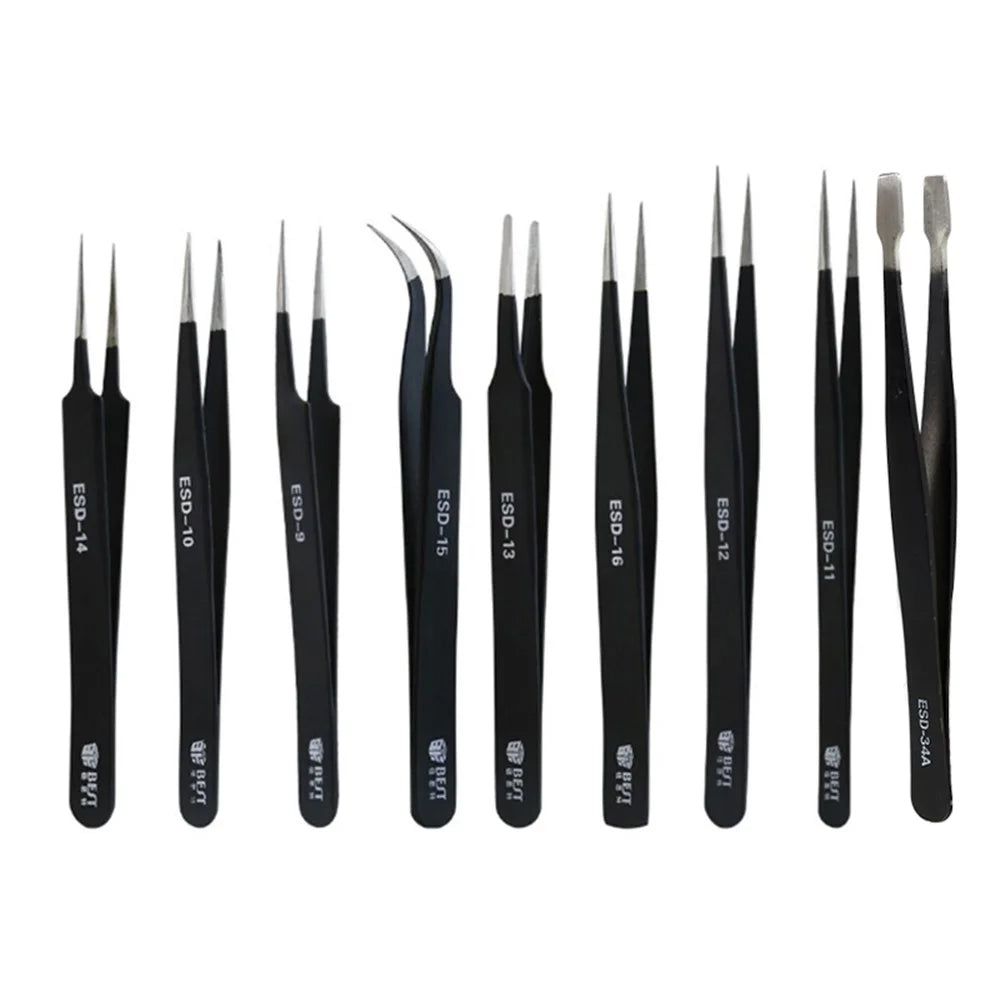 BEST 9Pcs Precision Tweezers Set Anti-Slip Metal Tweezers Kit Multi-Standard Tweezers for Lab, Electronics, Jewelry - 1