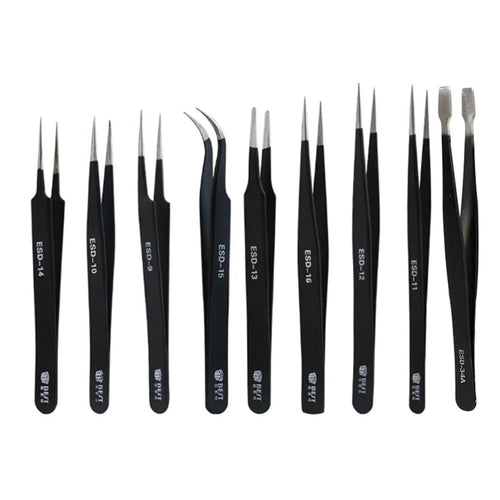 BEST 9Pcs Precision Tweezers Set Anti-Slip Metal Tweezers Kit Multi-Standard Tweezers for Lab, Electronics, Jewelry - 1
