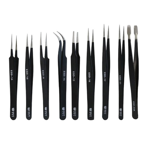 BEST 9Pcs Precision Tweezers Set Anti-Slip Metal Tweezers Kit Multi-Standard Tweezers for Lab, Electronics, Jewelry - 1