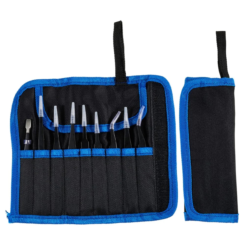 BEST 9Pcs Precision Tweezers Set Anti-Slip Metal Tweezers Kit Multi-Standard Tweezers for Lab, Electronics, Jewelry - 3