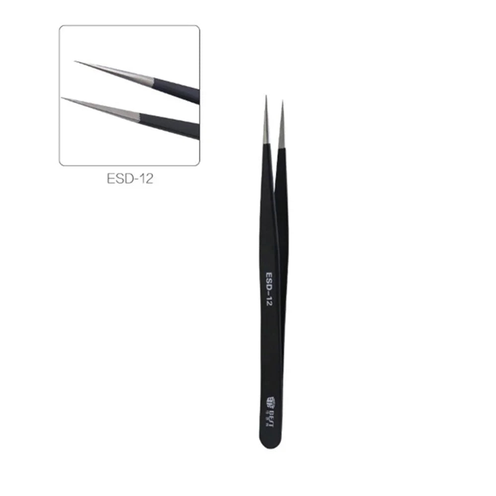 BEST 9Pcs Precision Tweezers Set Anti-Slip Metal Tweezers Kit Multi-Standard Tweezers for Lab, Electronics, Jewelry - 6