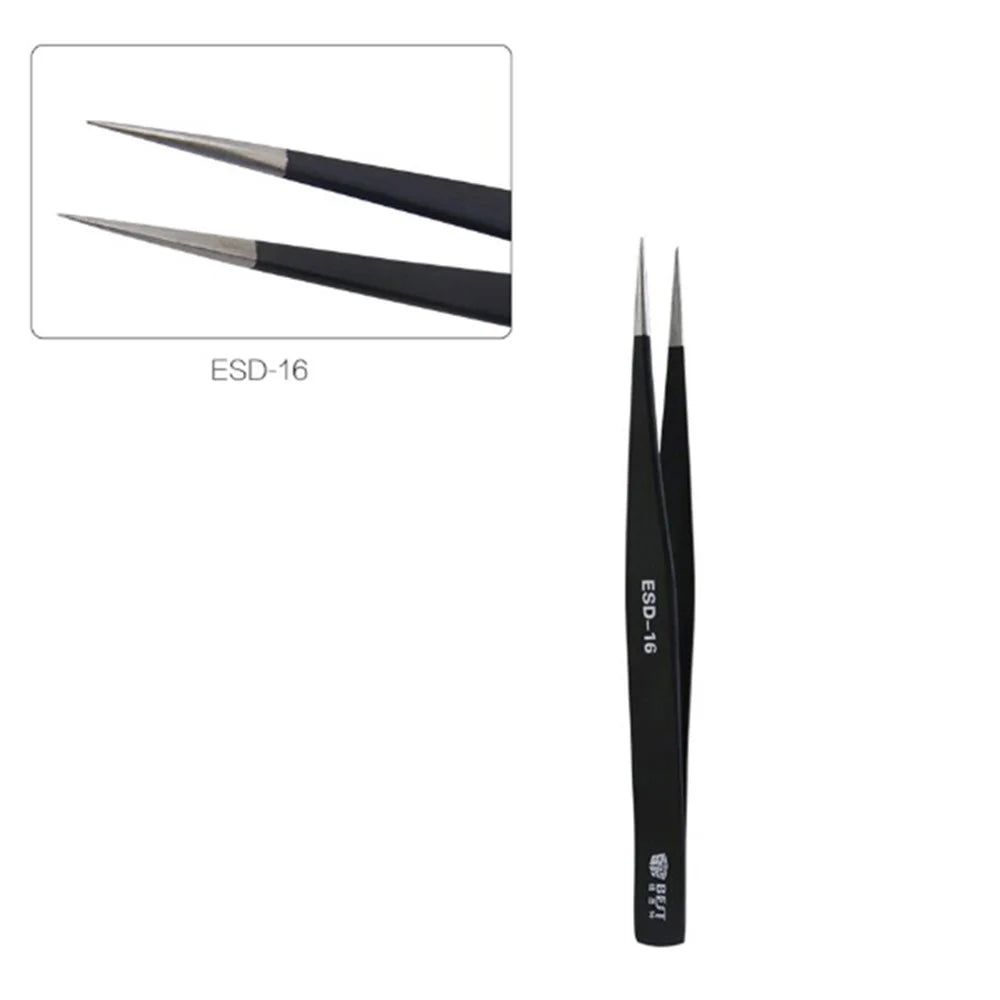 BEST 9Pcs Precision Tweezers Set Anti-Slip Metal Tweezers Kit Multi-Standard Tweezers for Lab, Electronics, Jewelry - 7
