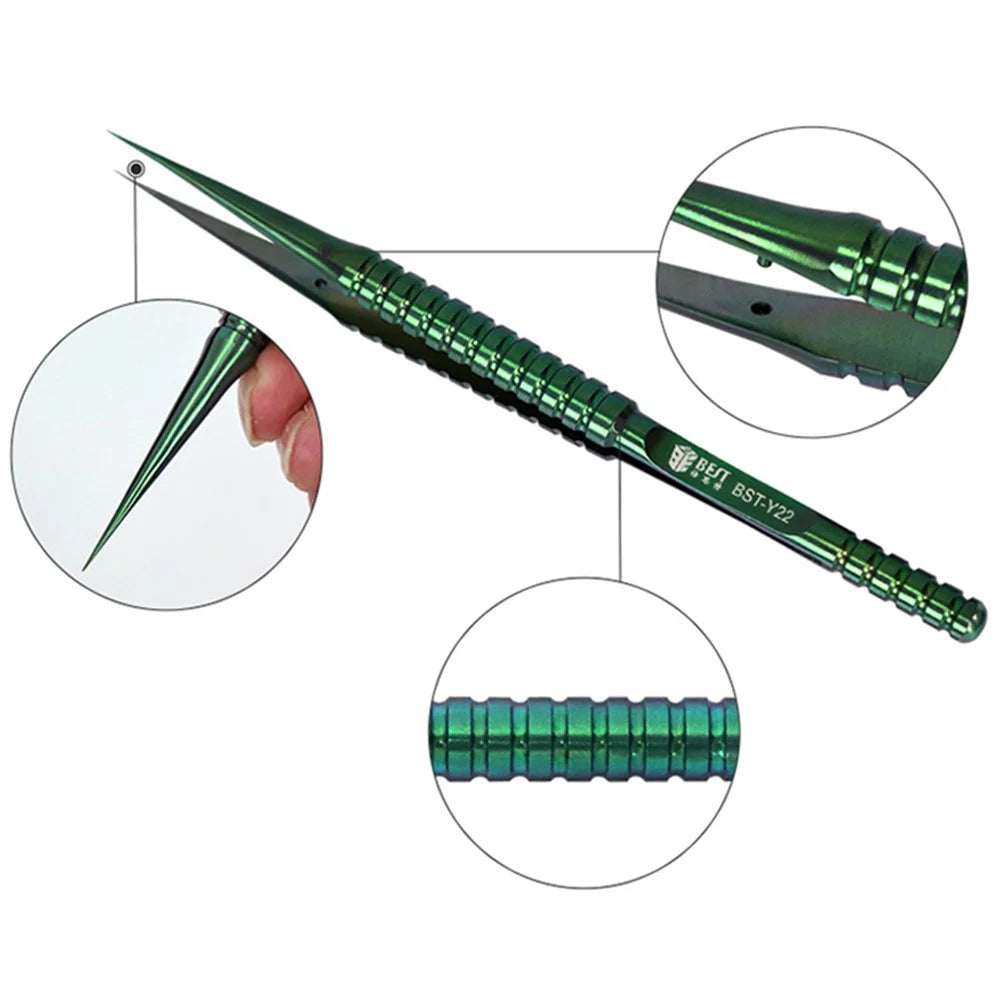 BEST BST-Y22 Titanium Alloy Fine Tip Straight Tweezers Electronic Device Repair Tool - 2