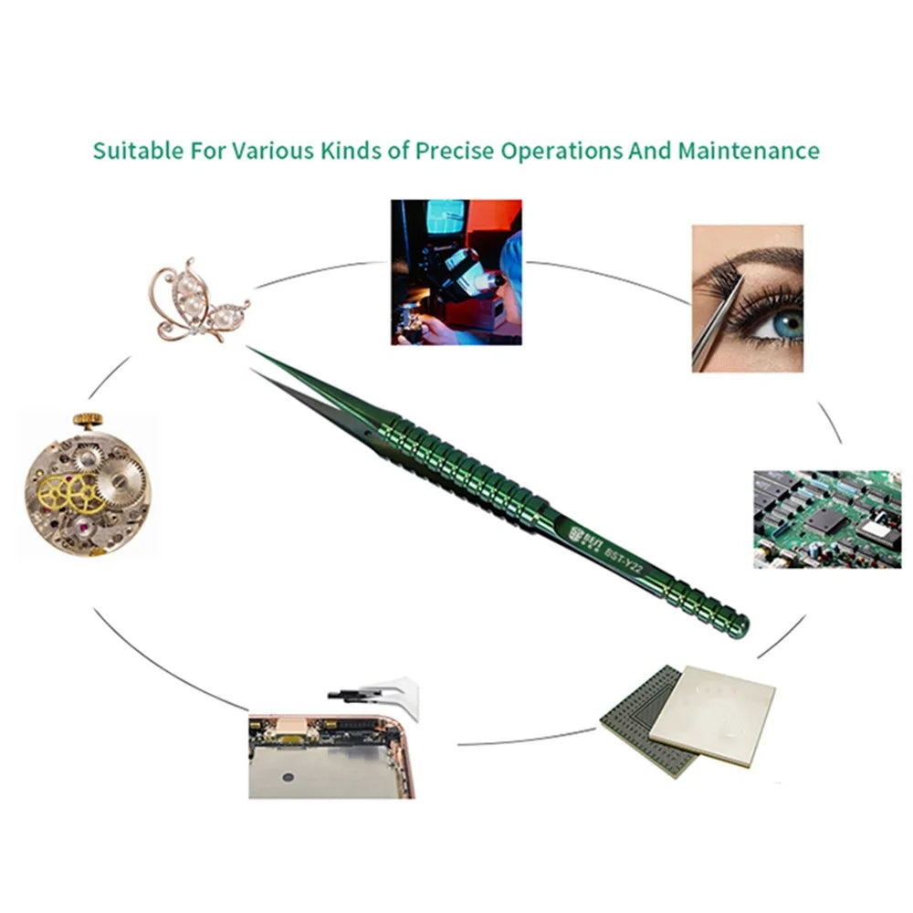 BEST BST-Y22 Titanium Alloy Fine Tip Straight Tweezers Electronic Device Repair Tool - 3