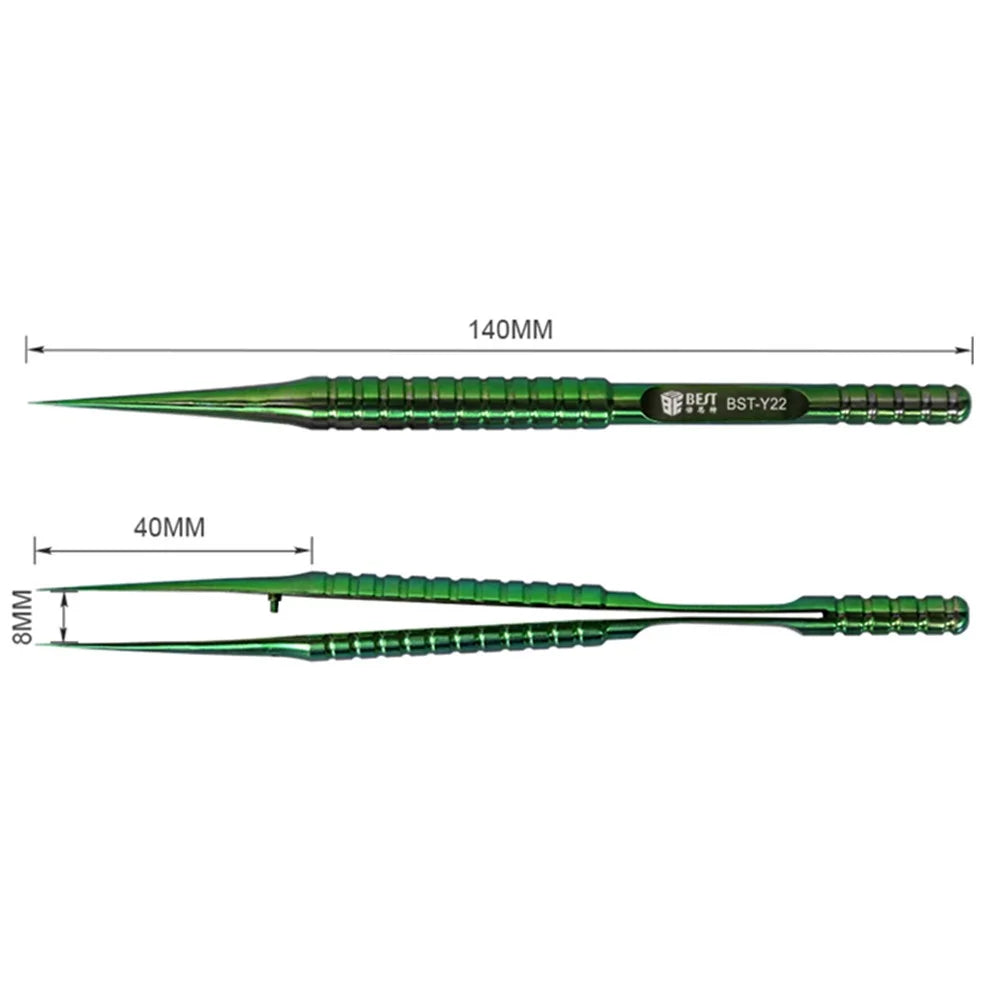 BEST BST-Y22 Titanium Alloy Fine Tip Straight Tweezers Electronic Device Repair Tool - 6